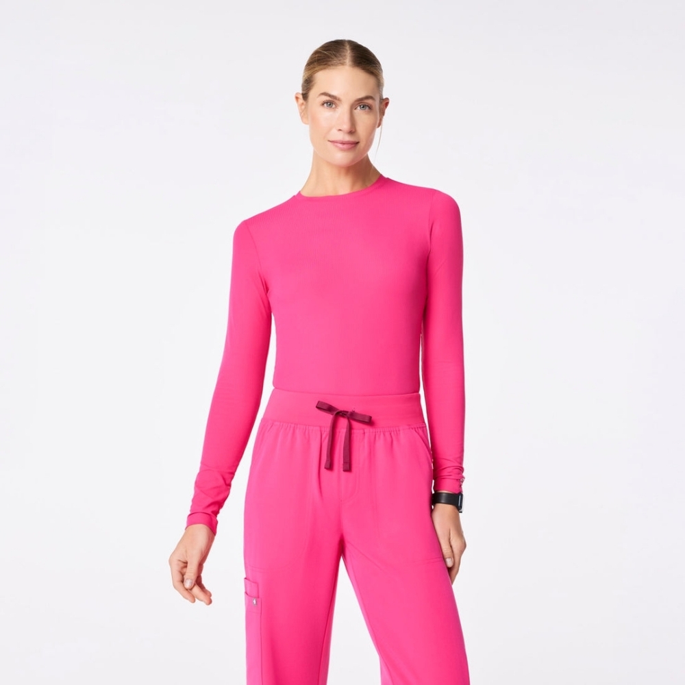 FIGS RIBBED Salta Seamless Long sleeve Scrub Top Shocking Pink